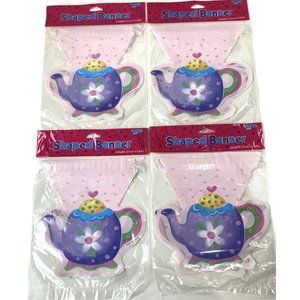 Tea Party Banner Decor Pink Purple Pot Kettle Girls Birthday Luncheon Decoration